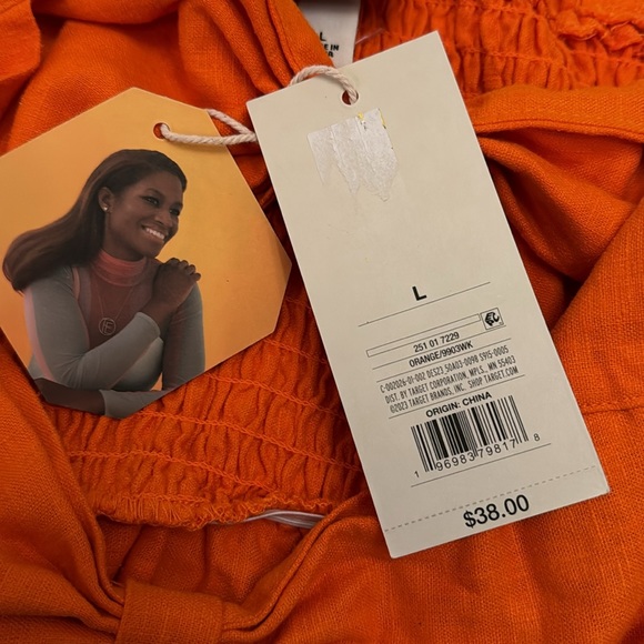 Orange, Fe Noel for Target, Dress. Size Large. Midi. Linen/Rayon Side Pockets - Picture 7 of 12